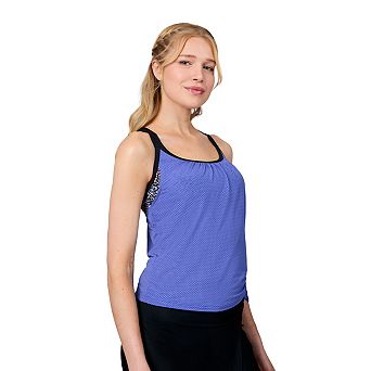 Free Country Women's Textured Mesh Side Tie Blouson Tankini Top