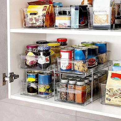 2-Tier Clear Slide-Out Organizer with Dividers, Multi-Purpose Storage Bin