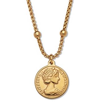 Gold Ion-Plated Stainless Steel Coin Pendant Necklace, 18 in