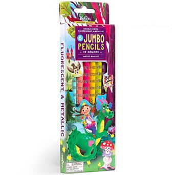 eeBoo Jumbo Double-Sided Pencils 6 pc Fluorescent & Metallic Kids Art Supplies