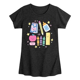 Girls 7-16 School Supplies Icons Graphic Tee