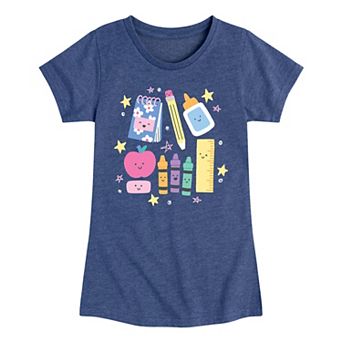 Girls 7-16 School Supplies Icons Graphic Tee