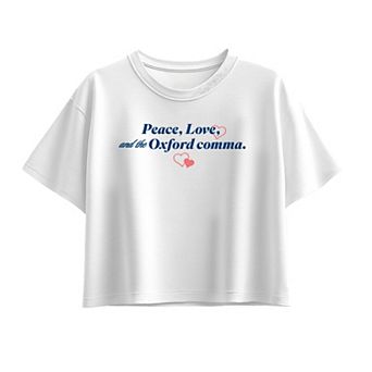 Girls 7-16 Peace, Love, and the Oxford Comma. Boxy Tee