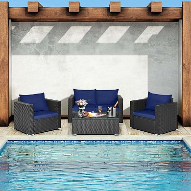 Costway Patio Rattan Furniture Set Cushioned Sofa Chair Coffee Table