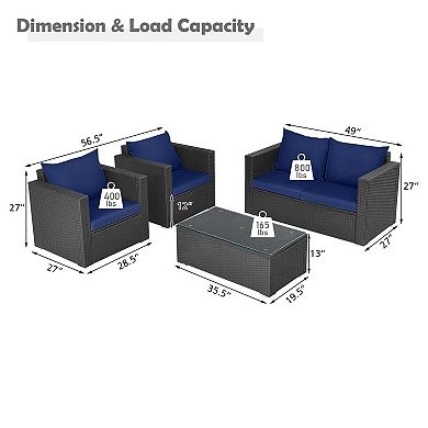 Costway Patio Rattan Furniture Set Cushioned Sofa Chair Coffee Table