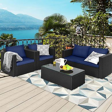 Costway Patio Rattan Furniture Set Cushioned Sofa Chair Coffee Table