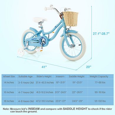 Costway Kid's Bike with Training Wheels Adjustable Handlebar Seat Handbrake