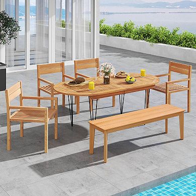 Costway Outdoor Teak Wood Chair Patio Dining Armchair with Slatted Seat ...