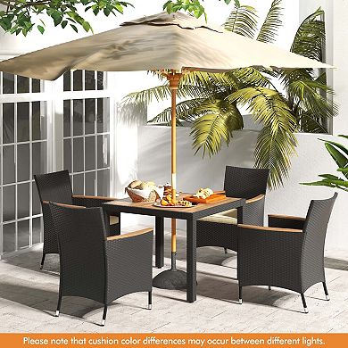 Costway 5 PCS Patio Dining Table Set for 4 Rattan Conversation Set with Umbrella Hole