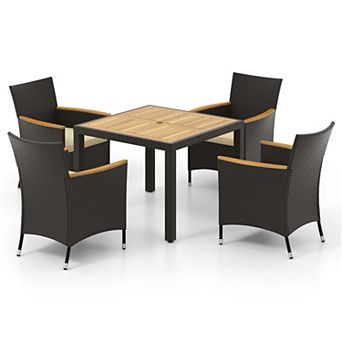 Costway 5 pc Patio Dining Table Set for 4 Rattan Conversation Set with Umbrella Hole