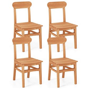Costway Patio Teak Wood Chair Wooden Armless Dining Chair with Slatted Seat