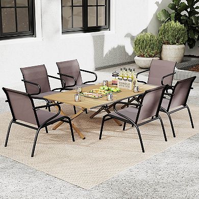 Costway Patio Chairs with Breathable Fabric & Metal Frame Armrests for Poolside