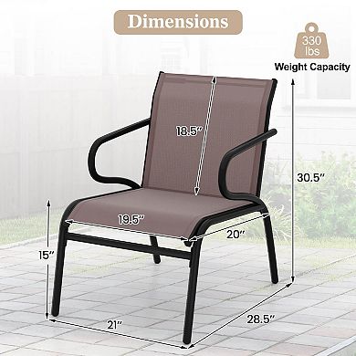 Costway Patio Chairs with Breathable Fabric & Metal Frame Armrests for Poolside