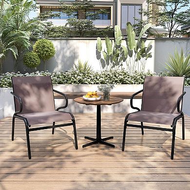 Costway Patio Chairs with Breathable Fabric & Metal Frame Armrests for Poolside