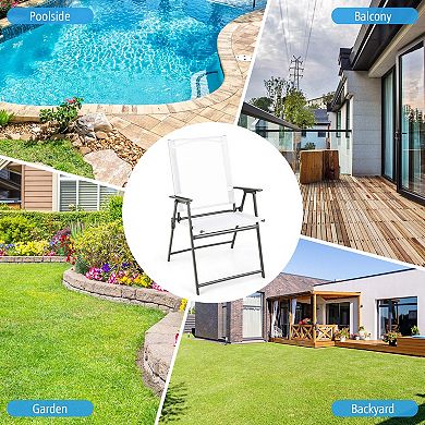 Costway 4pcs Patio Folding Portable Dining Chairs Metal Frame Armrests Garden