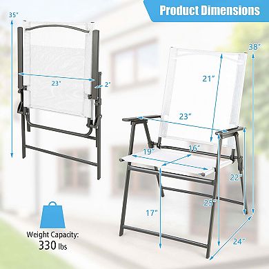 Costway 4pcs Patio Folding Portable Dining Chairs Metal Frame Armrests Garden