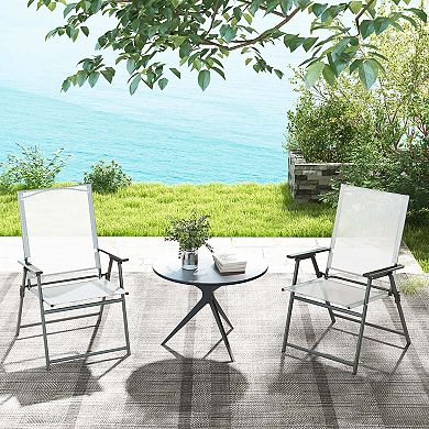 Costway 4pcs Patio Folding Portable Dining Chairs Metal Frame Armrests Garden