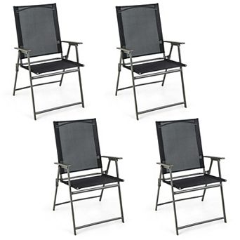 Costway 4 pc Patio Folding Portable Dining Chairs Metal Frame Armrests Garden