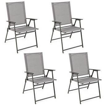 Costway 4 pc Patio Folding Portable Dining Chairs Metal Frame Armrests Garden