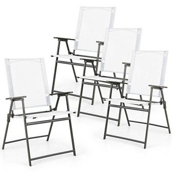 Costway 4 pc Patio Folding Portable Dining Chairs Metal Frame Armrests Garden