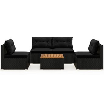 Costway 5 pc Outdoor Furniture Set with Seat & Back Cushions Acacia Wood Tabletop