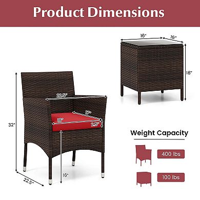Costway 3 PCS Outdoor Conversation Set with Cushioned Seat & Tempered Glass Tabletop