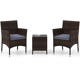 Costway 3 pc Outdoor Conversation Set with Cushioned Seat & Tempered Glass Tabletop