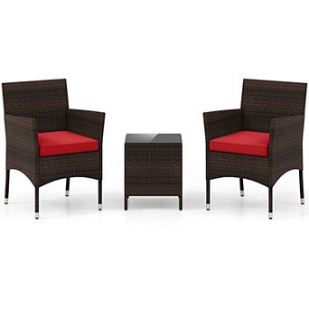 Costway 3 pc Outdoor Conversation Set with Cushioned Seat & Tempered Glass Tabletop