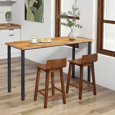 Costway 24.5" Wood Bar Stools Set of 2 with Solid Back & Seat Mid Century Bar Chairs