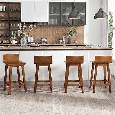 Costway 24.5" Wood Bar Stools Set of 2 with Solid Back & Seat Mid Century Bar Chairs