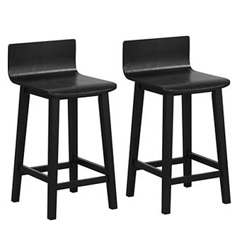 Costway 24.5" Wood Bar Stools Set of 2 with Solid Back & Seat Mid Century Bar Chairs