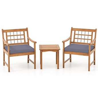 Costway 3 pc Acacia Wood Patio Bistro Set Outdoor Chairs with Coffee Table for Porch