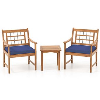 Costway 3 pc Acacia Wood Patio Bistro Set Outdoor Chairs with Coffee Table for Porch