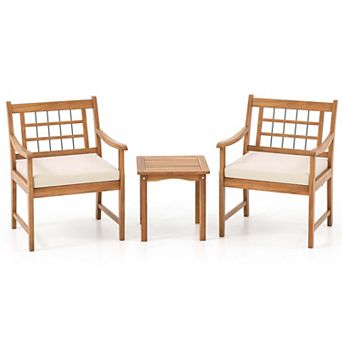 Costway 3 pc Acacia Wood Patio Bistro Set Outdoor Chairs with Coffee Table for Porch