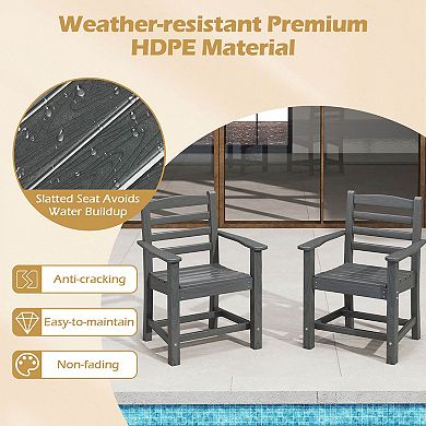 Costway Patio Dining Chairs with Wide Armrests Curved Seat Wood Grain for Backyard