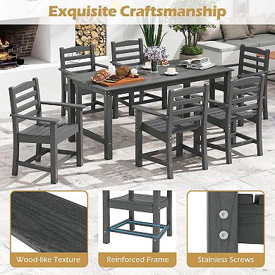 Costway Patio Dining Chairs with Wide Armrests Curved Seat Wood Grain for Backyard