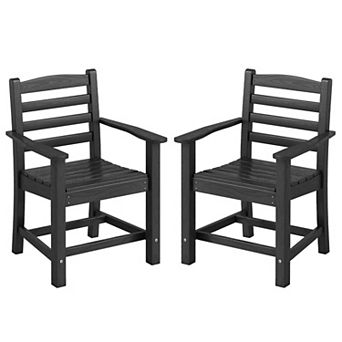Costway Patio Dining Chairs with Wide Armrests Curved Seat Wood Grain for Backyard