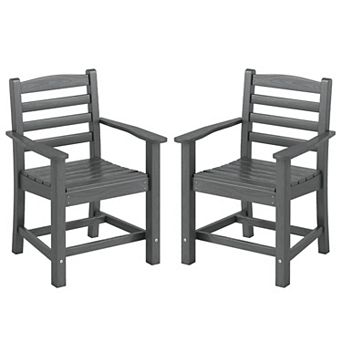 Costway Patio Dining Chairs with Wide Armrests Curved Seat Wood Grain for Backyard