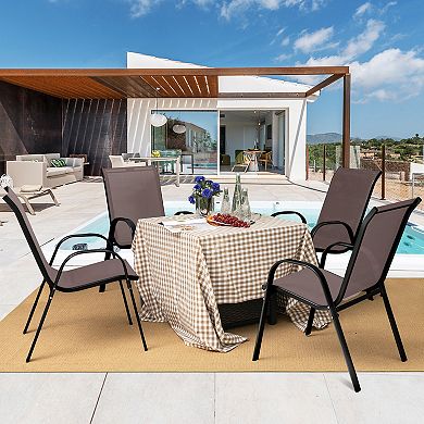 Costway Patio Dining Chairs Stackable Armrest Space Saving Garden