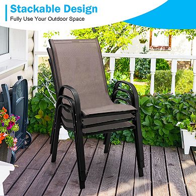 Costway Patio Dining Chairs Stackable Armrest Space Saving Garden