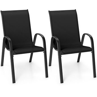 Costway Patio Dining Chairs Stackable Armrest Space Saving Garden