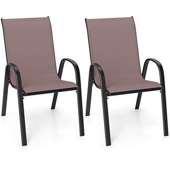 Costway Patio Dining Chairs Stackable Armrest Space Saving Garden