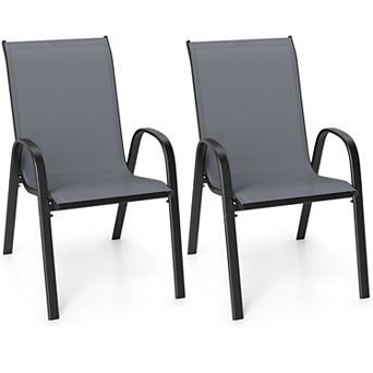 Costway Patio Dining Chairs Stackable Armrest Space Saving Garden