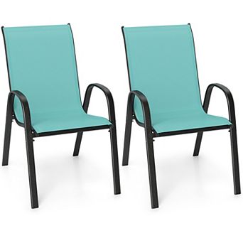 Costway Patio Dining Chairs Stackable Armrest Space Saving Garden