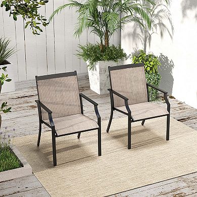 Costway Patio Dining Chairs Large Outdoor Chairs with Breathable Seat & Metal Frame