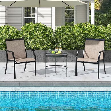 Costway Patio Dining Chairs Large Outdoor Chairs with Breathable Seat & Metal Frame