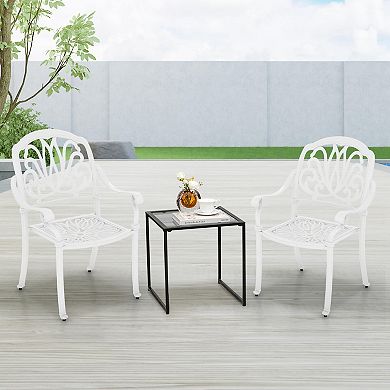 Costway 2 PCS Patio Cast Aluminum Dining Chairs Armrests Outdoor Stackable
