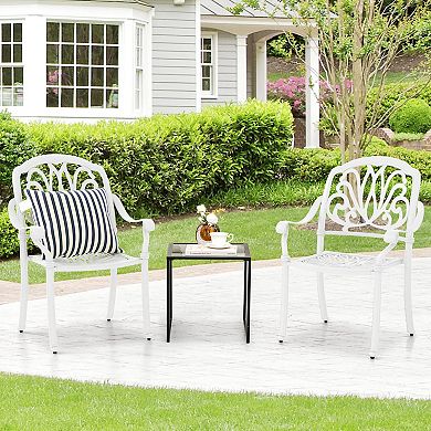 Costway 2 PCS Patio Cast Aluminum Dining Chairs Armrests Outdoor Stackable