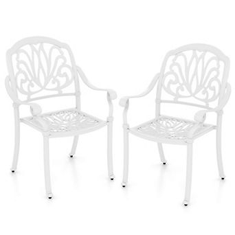 Costway 2 pc Patio Cast Aluminum Dining Chairs Armrests Outdoor Stackable