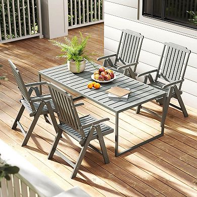 Costway Foldable Patio Chair with Armrest, Curved Back, Slatted Seat for Backyard Deck